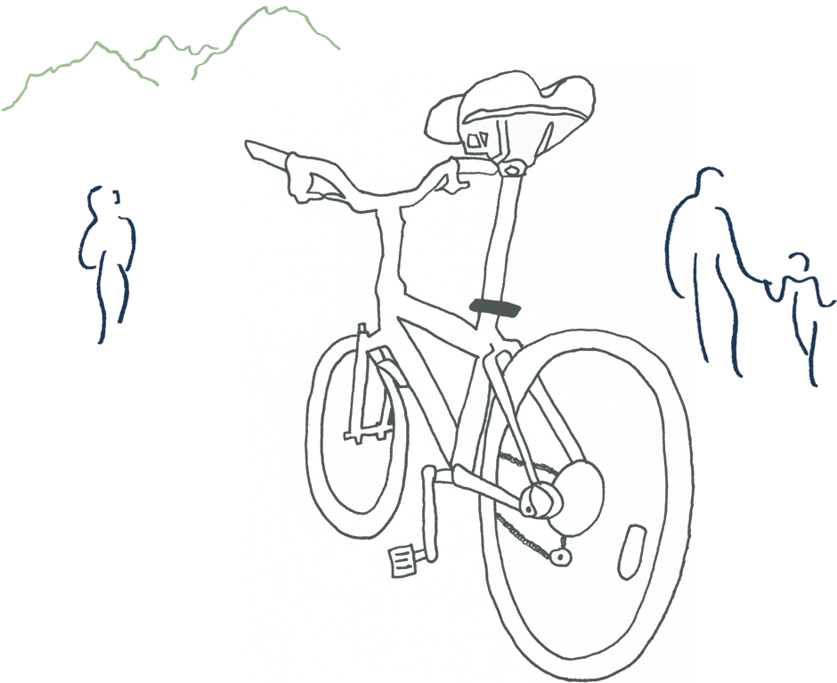 Bike and community near mountains